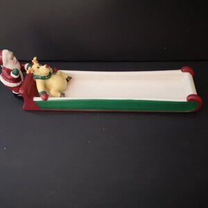 New Santa & Rudolph Sleigh Cracker Dish or Holiday Serving Dish